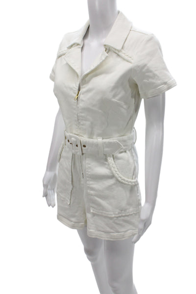 Show Me Your Mumu Women White Collared Western Short Sleeve Romper Zip Size M