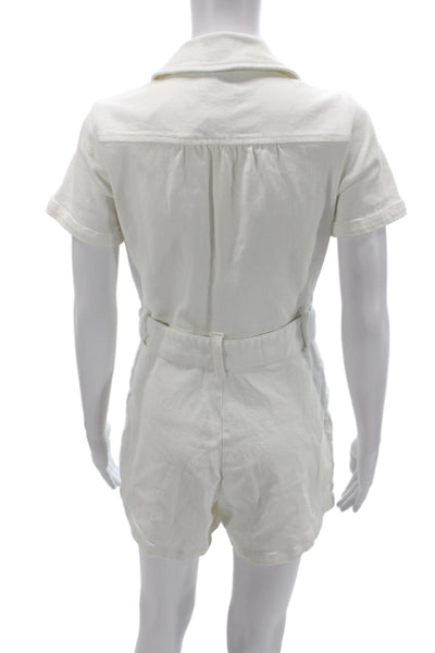 Show Me Your Mumu Women White Collared Western Short Sleeve Romper Zip Size M
