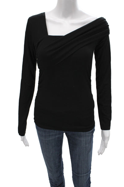 Zara Women Jersey Blouse Black Square Neck Long Sleeve Size M