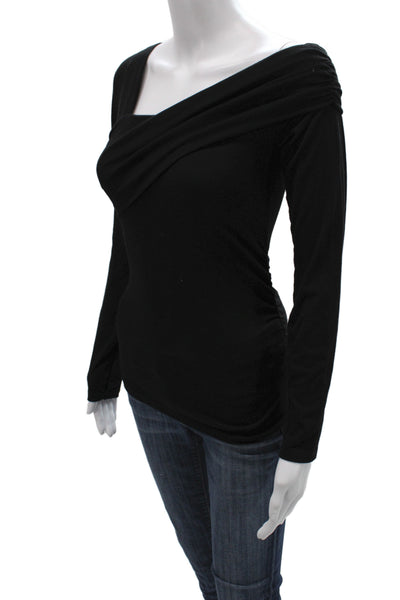 Zara Women Jersey Blouse Black Square Neck Long Sleeve Size M