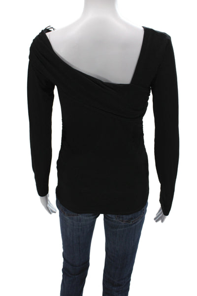 Zara Women Jersey Blouse Black Square Neck Long Sleeve Size M