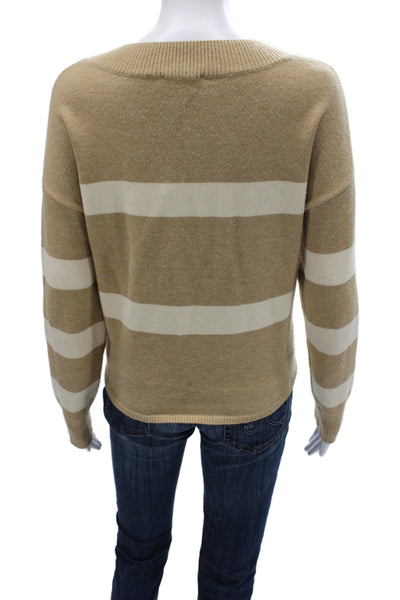 LNA Womens Pullover Sweater Beige V Neck Striped Long Sleeve Size M