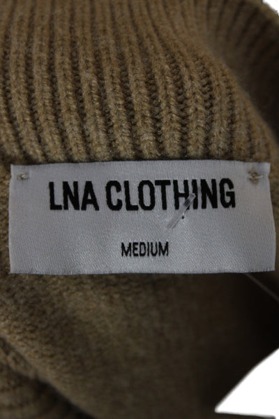LNA Womens Pullover Sweater Beige V Neck Striped Long Sleeve Size M