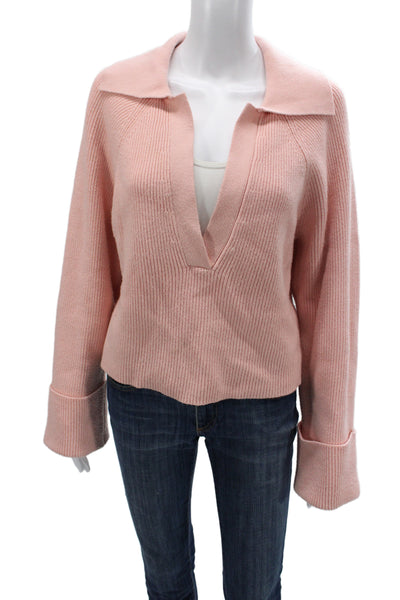 L'Academie Women Pullover Collared Long Sleeve Pink Rayon Blend Size M