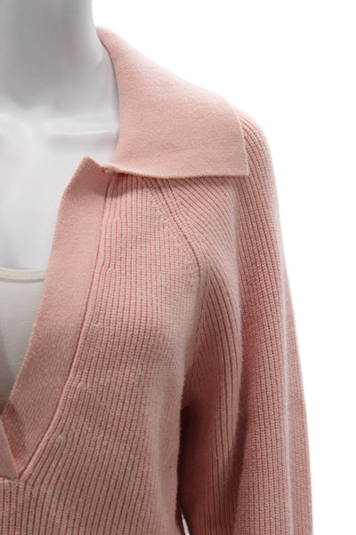 L'Academie Women Pullover Collared Long Sleeve Pink Rayon Blend Size M