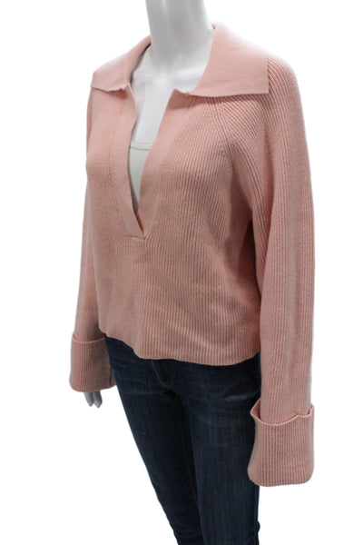 L'Academie Women Pullover Collared Long Sleeve Pink Rayon Blend Size M
