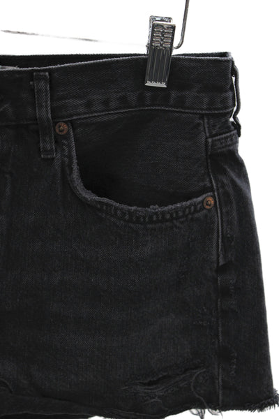 Agolde Women Cut-Off Cotton Shorts Black Size 28