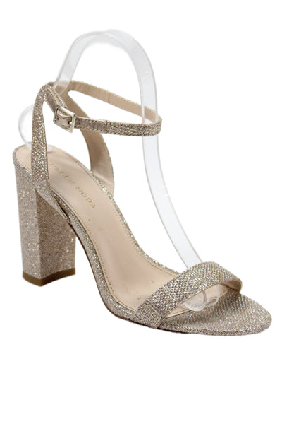 Pelle Moda Womens Glittery Ankle Strap Block Heels Shoes Rose Gold Size 7.5