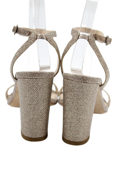 Pelle Moda Womens Glittery Ankle Strap Block Heels Shoes Rose Gold Size 7.5
