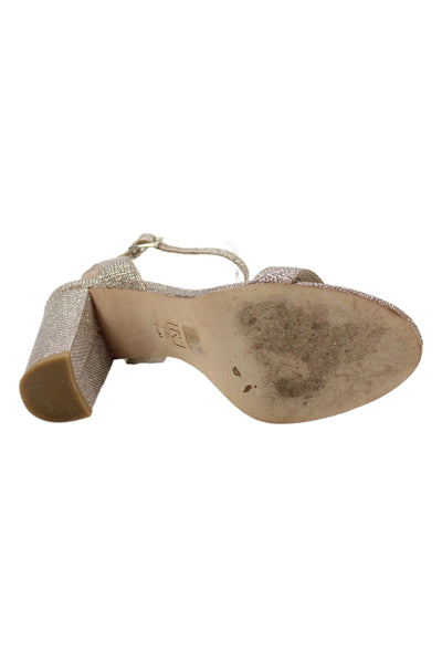 Pelle Moda Womens Glittery Ankle Strap Block Heels Shoes Rose Gold Size 7.5