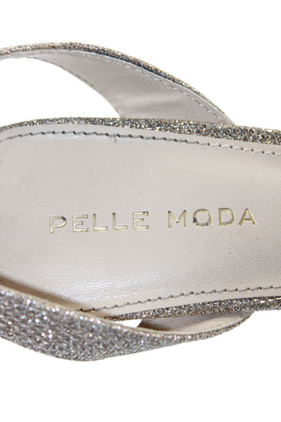 Pelle Moda Womens Glittery Ankle Strap Block Heels Shoes Rose Gold Size 7.5