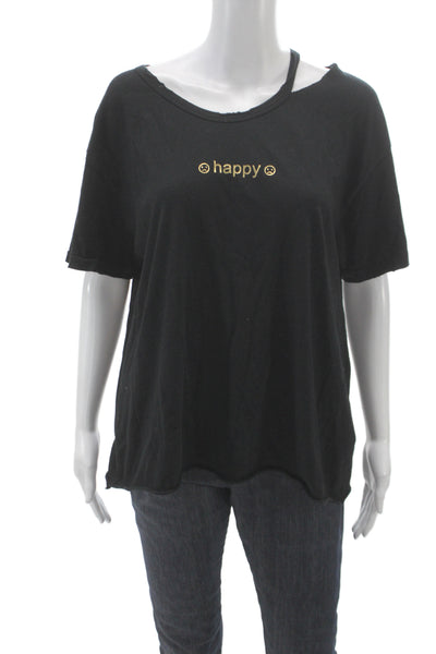Wildfox Womens Black Jersey Tee Scoop Neck Short Sleeve Cotton Graphic Size S