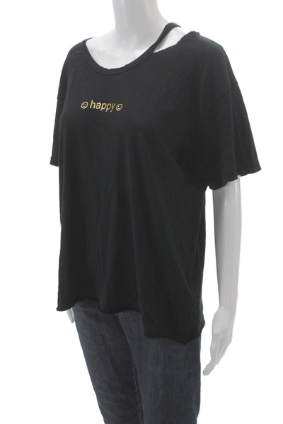 Wildfox Womens Black Jersey Tee Scoop Neck Short Sleeve Cotton Graphic Size S