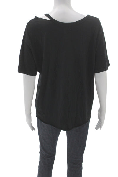 Wildfox Womens Black Jersey Tee Scoop Neck Short Sleeve Cotton Graphic Size S