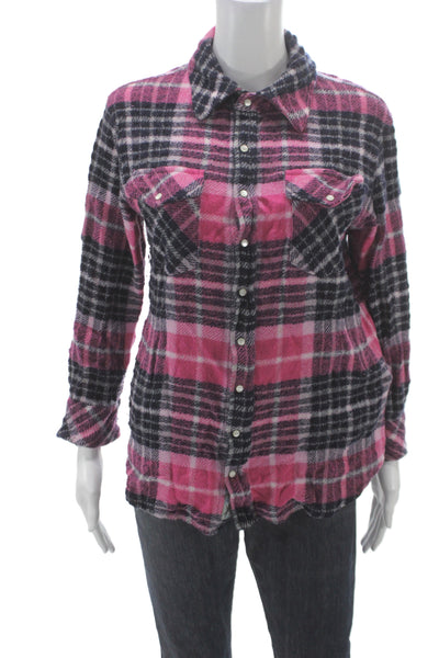 Richard Grand Women Black Cashmere Plaid Collared Button-Up Long Sleeve Size S