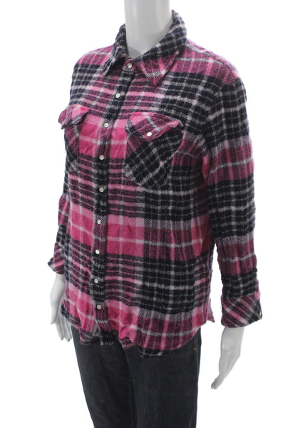 Richard Grand Women Black Cashmere Plaid Collared Button-Up Long Sleeve Size S