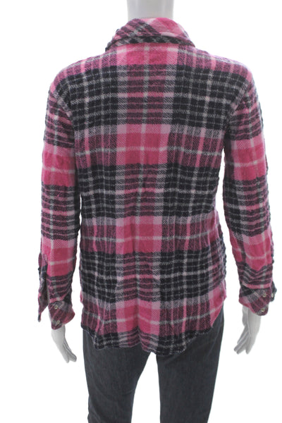 Richard Grand Women Black Cashmere Plaid Collared Button-Up Long Sleeve Size S