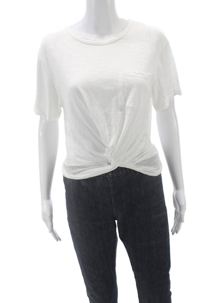 Olivaceous Women Basic White Short Sleeve T-Shirt Crew Neck 60% Cotton Size L