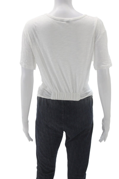 Olivaceous Women Basic White Short Sleeve T-Shirt Crew Neck 60% Cotton Size L