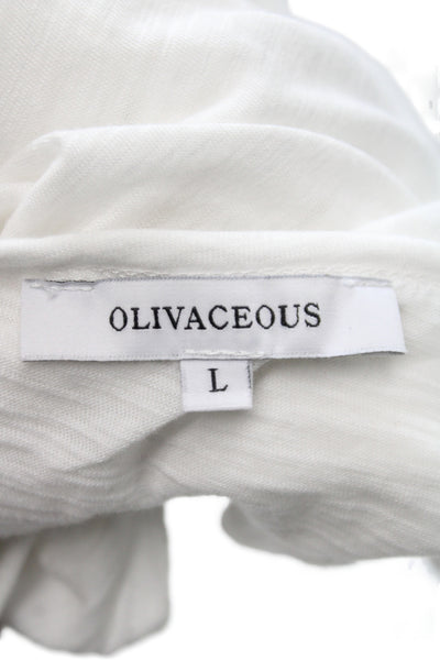 Olivaceous Women Basic White Short Sleeve T-Shirt Crew Neck 60% Cotton Size L