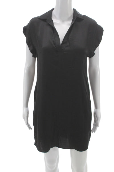 Bella Dahl Women Shirt Dress Black Collared Short Sleeve Mini Size XS
