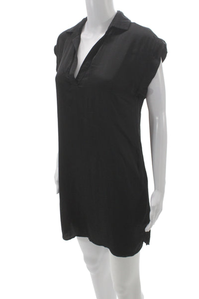 Bella Dahl Women Shirt Dress Black Collared Short Sleeve Mini Size XS