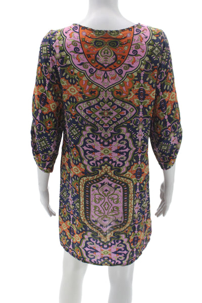 Tolani Womens Silk Paisley V-Neck Shift Dress 3/4 Sleeve Multicolor Size S