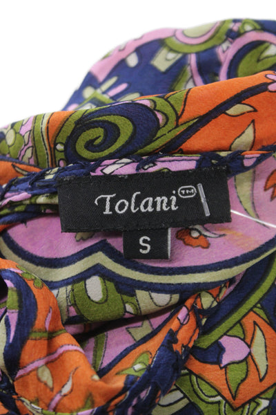 Tolani Womens Silk Paisley V-Neck Shift Dress 3/4 Sleeve Multicolor Size S