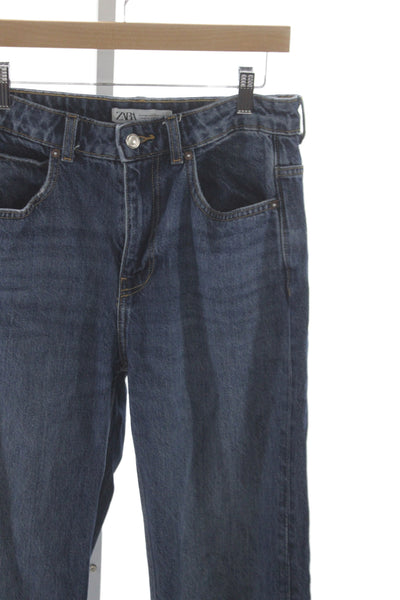 Zara Women Straight Blue Jeans Mid Rise 33 Inseam 100% Cotton Size 8