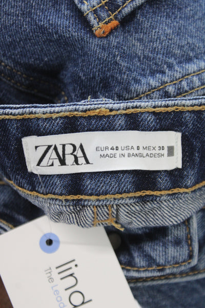 Zara Women Straight Blue Jeans Mid Rise 33 Inseam 100% Cotton Size 8