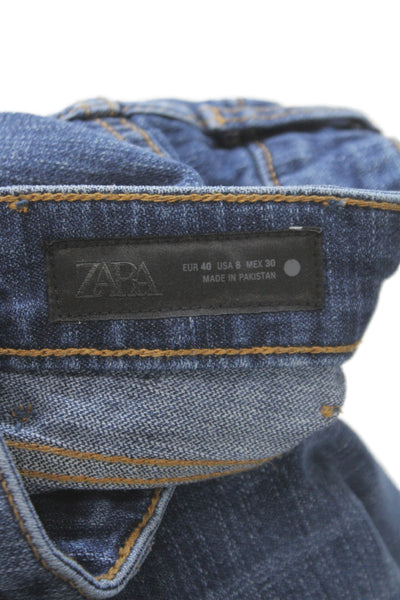 Zara Women Blue High Rise Straight Cotton Jeans Size 8