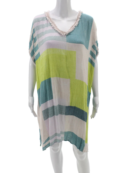 Carla Weeks Womens Shift Dress Multicolor Geometric V Neck Short Sleeve Size M