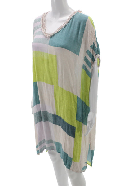 Carla Weeks Womens Shift Dress Multicolor Geometric V Neck Short Sleeve Size M