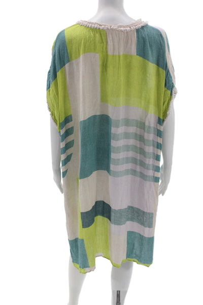 Carla Weeks Womens Shift Dress Multicolor Geometric V Neck Short Sleeve Size M