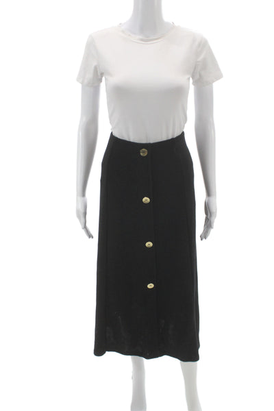 Zara Women Straight Pencil Midi Skirt Black Button 54% Polyester Size L
