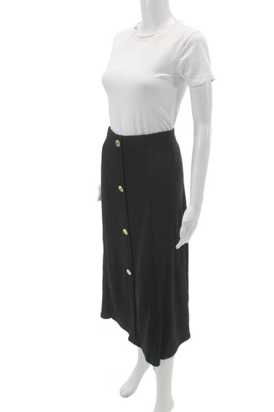 Zara Women Straight Pencil Midi Skirt Black Button 54% Polyester Size L