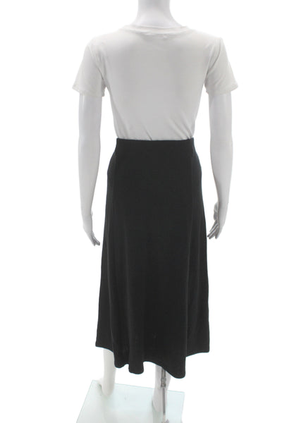 Zara Women Straight Pencil Midi Skirt Black Button 54% Polyester Size L