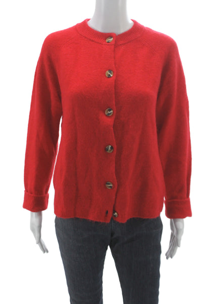Zara Womens Cardigan Red Long Sleeve Round Neck Classic Size M