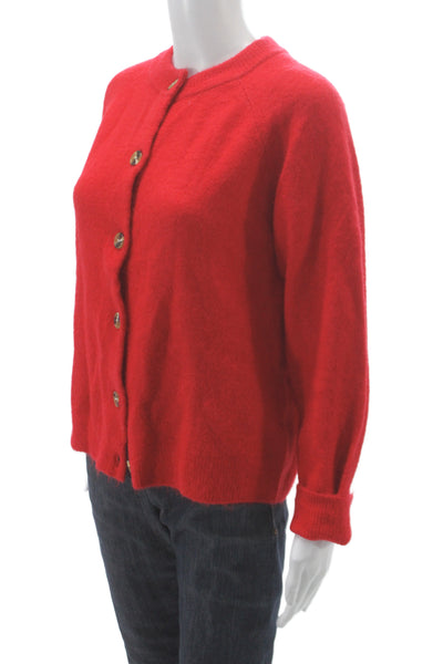 Zara Womens Cardigan Red Long Sleeve Round Neck Classic Size M