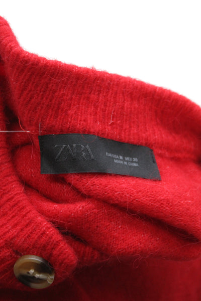 Zara Womens Cardigan Red Long Sleeve Round Neck Classic Size M