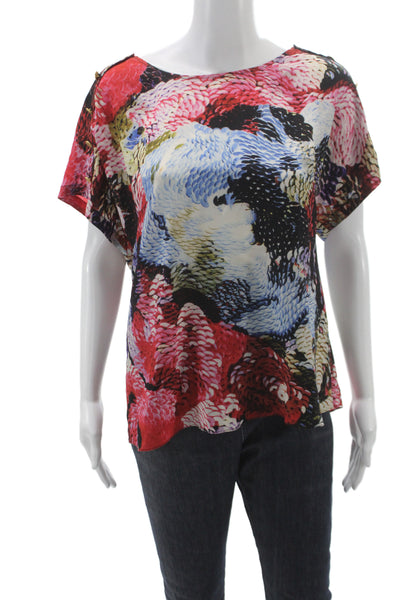 Leifsdottir Womens Basic Silk Floral Blouse Multicolor Short Sleeve Size 10