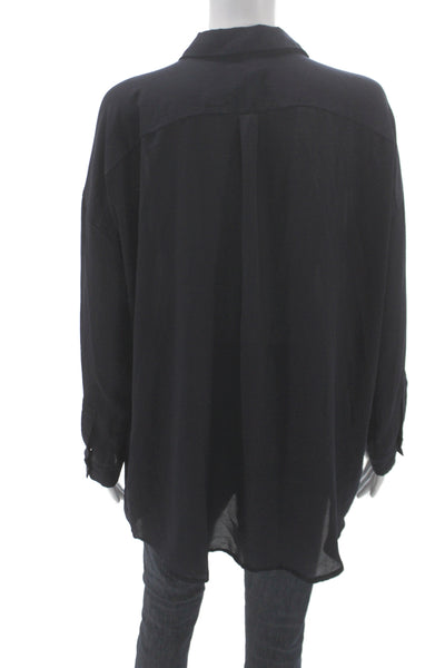 COS Women Basic Collared Long Sleeve Button-Up Black Size 38