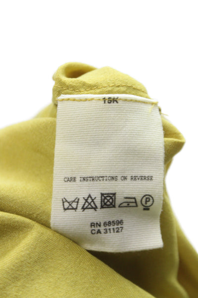 DKNY Womens Basic Silk Square Neck Long Sleeve Blouse Yellow Bohemian Size L