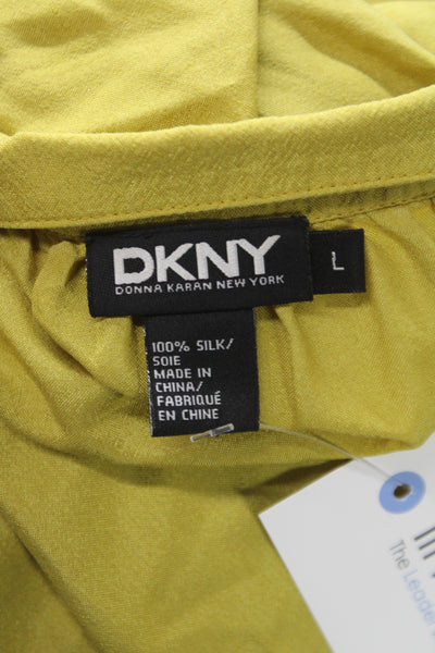 DKNY Womens Basic Silk Square Neck Long Sleeve Blouse Yellow Bohemian Size L