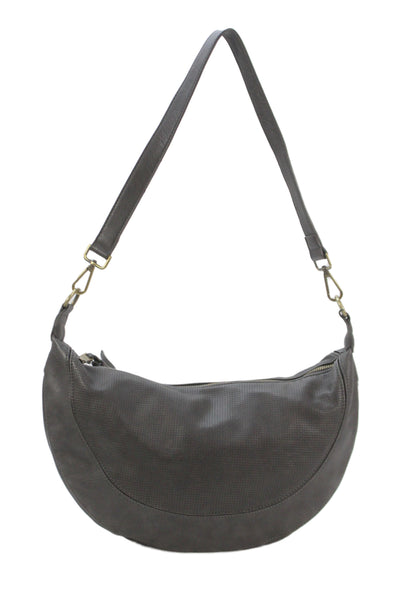 Anthropologie Womens Leather Adjustable Crescent Bag Gray