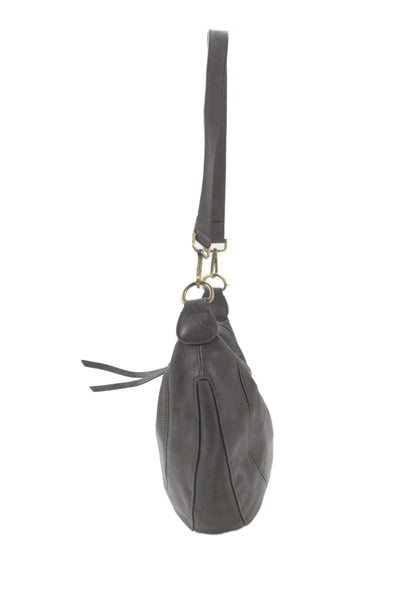 Anthropologie Womens Leather Adjustable Crescent Bag Gray