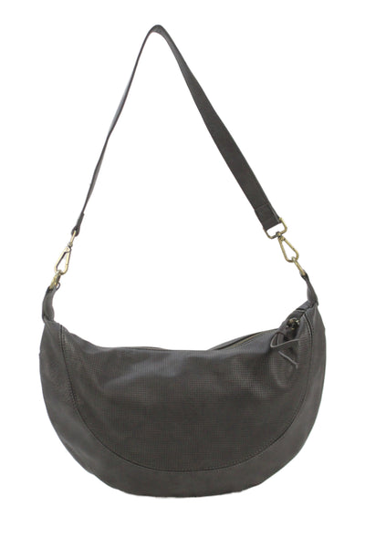 Anthropologie Womens Leather Adjustable Crescent Bag Gray