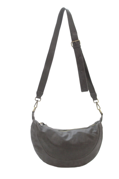 Anthropologie Womens Leather Adjustable Crescent Bag Gray