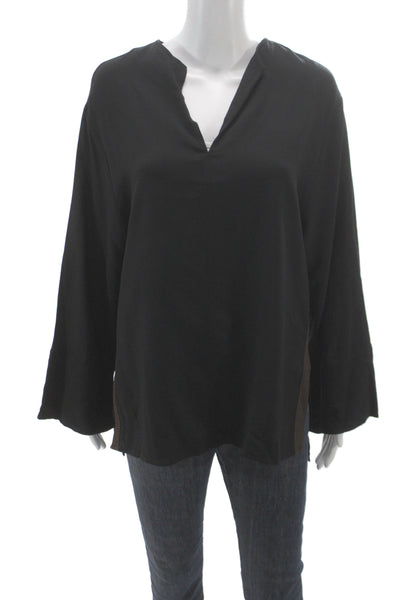Zara Women Tunic Blouse Black V-Neck Long Sleeve Pullover Viscose Size L