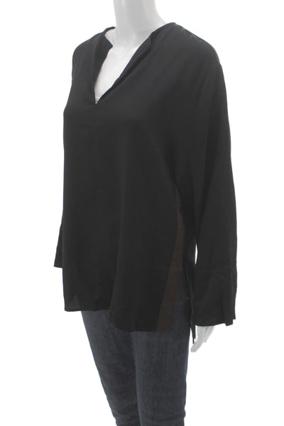 Zara Women Tunic Blouse Black V-Neck Long Sleeve Pullover Viscose Size L